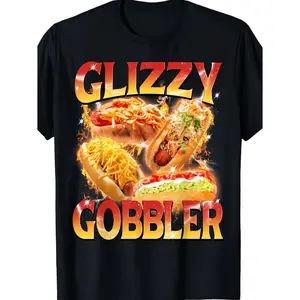Funny Glizzy Gobbler Meme T-Shirt - Hilarious Hot Dog Graphic with Red Lettering & Cartoon Design - Soft Breathable Unisex Tee for Men & Women (S-XXXL) - Lightweight Casual Wear, Machine Washable - Perfect Gift for Glizzy Lovers & Meme Fans