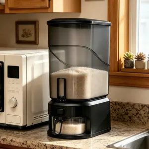 Must Have Kitchen Essential! Large Capacity Airtight Moisture-Proof Rice Dispenser with Measuring Cup, Food Grade Grain Cereal Storage Container with Clear View Window, One-Touch Dry Food Bin for Kitchen Pantry & Countertop Organization