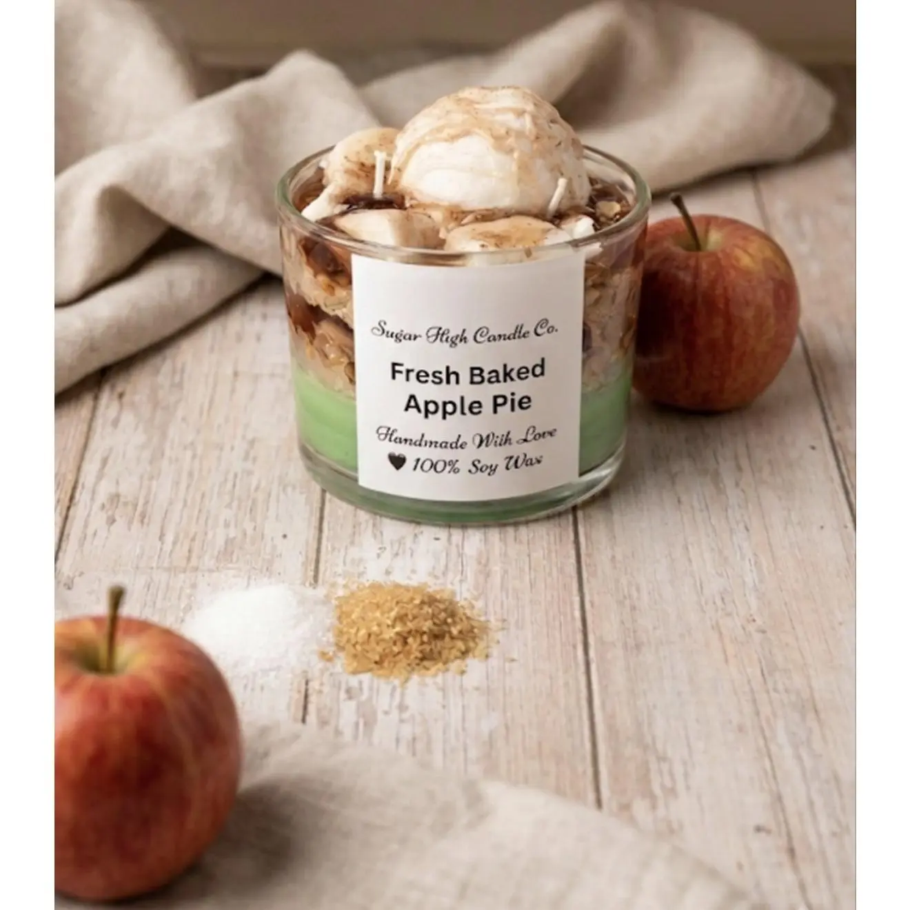 Sugar High Candle Co. Fresh Baked Apple Pie Gourmet Candle Handmade with Love 100% Soy Wax
