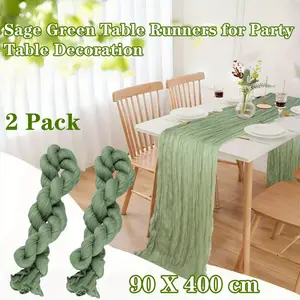 Sage Green Table Runners 2 Pack 90 X 400cm Cheese Cloth Rustic Boho Gauze Fabric for Wedding Birthday Party Decorations
