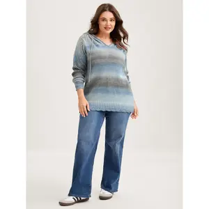 BLOOMCHIC Women's Plus Size Heather Ombre Gradient Long Sleeve Hooded Pullover Sweatshirt - [M-6X] 2026 Spotlight, Summer Deal, Flattering Fit, Soft Fabric Garment