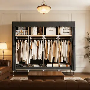 Portable Closet Storage Organizer Clothes Wardrobe Shoe Clothing Rack Shelf Dustproof Non-woven Fabric, Quick and Easy to Assemble