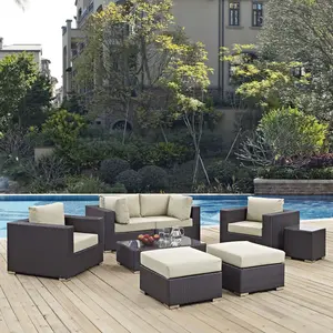 Modway Convene 8 Piece Outdoor Patio Sectional Set in Espresso Beige