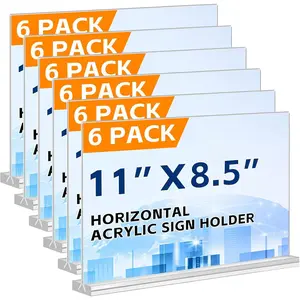 Sign Holder 11 x 8.5 , 6 Pack Clear Menu Stand, Double-Sided Clear Sign Holder, Vertical Plastic Stands for Display, Stand up Table Top Frame Paper Holder for Office Business Store Restaurants