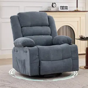 Massage Rocker Recliner, with Heat and Vibration Ergonomic Rocking Lounge Comfy Overstuffed Recliner with Side Pockets,USB Charge Port