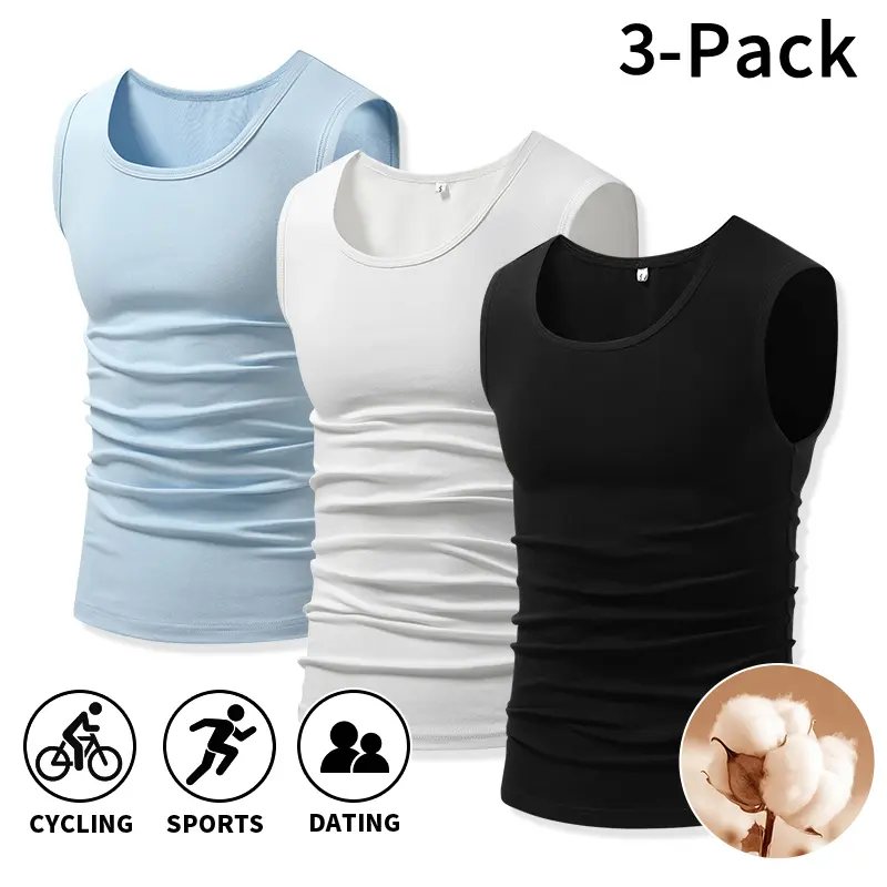 3-pack / 1-pack men’s pure cotton sports tank tops, sleeveless muscle-fit tees suitable for workouts, running, and cycling; ideal for casual everyday wear and layering under outfits