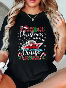 Family Christmas Cruise 2025 Matching Family Cruise Holiday T-Shirt women's graphic tees fall shirts Casual All-Season Sportswear,Round Neck, Short Sleeve, Machine Washable