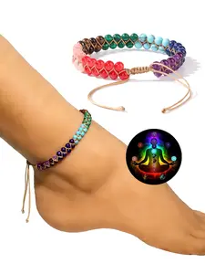Handmade Bohemian Chakra Crystal Beaded Anklet, Meditation and Energy Healing, Perfect Gift for Family and Friends