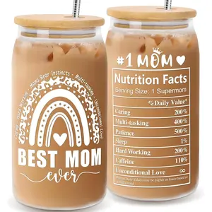 Mothers Day Gifts for Mom from Daughter Son, Gifts for Women Mama Stepmom Mother Law Bonus Mom, Personalized Anniversary Birthday Mothers Day Presents for Wife from Husband - Can Glass Cups 16OZ