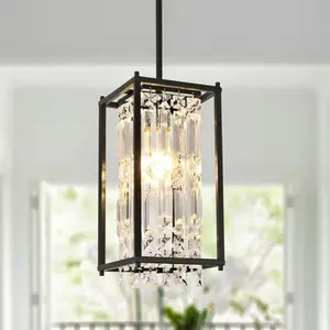 6.31in Crystal Pendant Light , Ambient light for Kitchen Island Dining Room, Black/Gold/Nickel Options