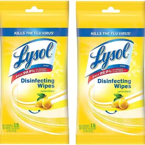 Lysol Disinfecting Wipes To-Go Pack, Lemon Scent, 15 Count (Pack of 2)