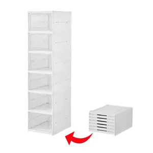 Plastic Shoe Rack, Stackable Foldable Six-Tier Shoe Box, Suitable for Closet, Transparent and Space-Saving, No Assembly Required