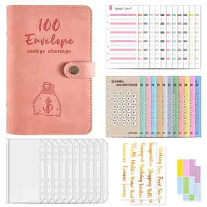 Save $5,050 Challenge Kit, 100 Envelope Savings Tracker Set, Savings Challenge Planner, PU Leather Budget Diary with Cash Bag & Category Stickers, New Users Friendly
