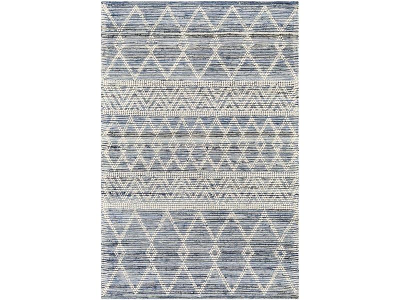 Livabliss Boho Wool-Cotton Blend Decorative Area Rug - NDD2301-810, 8x10 ft (96" W X 120" L) Hand-Woven High-Pile Rectangular Soft & Cozy Boho Pattern Indoor Rug, Ivory & Navy, Spot Clean Only