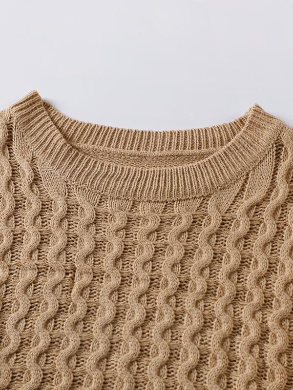 Women's Textured Curved Hem Cable Knit Sweater, Casual Long Sleeve Round Neck Jumper for Fall & Winter, Fashion Ladies' Knitwear for Daily Wear Women's Textured Curved Hem Cable Knit Sweater, Casual Long Sleeve Round Neck Jumper for Fall & Winter, Fashion Ladies' Knitwear for Daily Wear