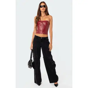 Edikted Women's Moss Faux Leather Lace Up Corset