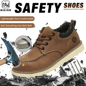 NIEION Men's Khaki Lace Up Low Top Anti Piercing & Anti Smashing Safety Shoes with Rotating Button Contrast Mesh Work Shoes for Outdoor Work Footwear Shoes for Healthcare Workers Fall Outfits Fall Freshness Khaki steel toe sneakers non slip work shoes