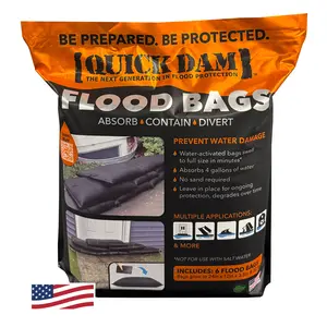 Quick Dam Flood Bags Water Activated Durable Lightweight Environmentally Friendly Sandless 1ft x 2ft Sizes Absorb Contain Control Flood Water