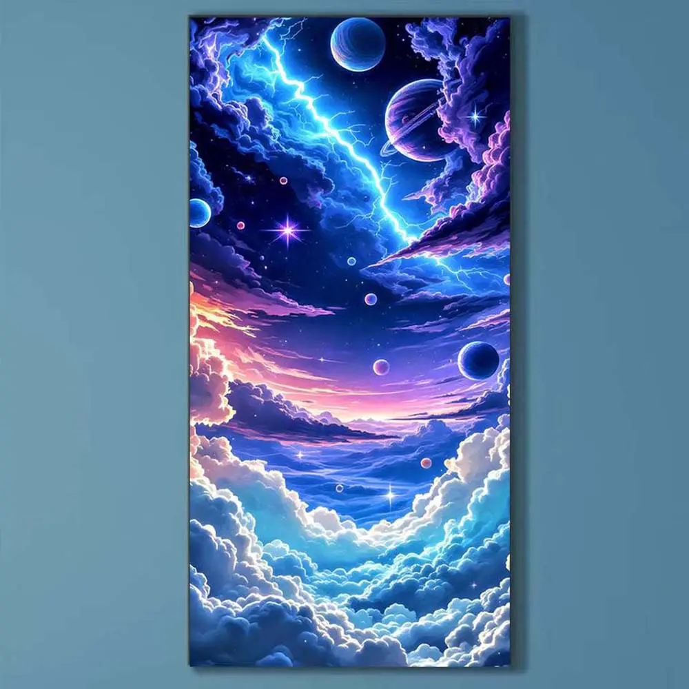5D DIY Full Drill Round Diamond Painting Kit - Starry Sky, Planet, Clouds Mosaic Canvas DIY Wall Art, Home Wall Decoration, Handcraft