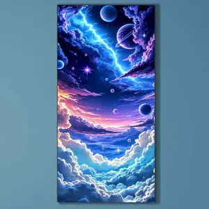 5D DIY Full Drill Round Diamond Painting Kit - Starry Sky, Planet, Clouds Mosaic Canvas DIY Wall Art, Home Wall Decoration, Handcraft