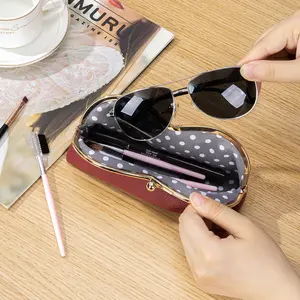 Small Makeup Bag For Purse, Genuine Leather Lipstick Case With Mirorr - Kiss Lock Cosmetic Bag Portable Mini Makeup Pouch for Women, Small Travel Makeup Organizer, Cosmetics Bag