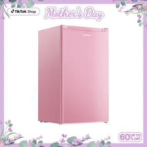 Upstreman mini fridge 3.2 Cu.Ft with Freezer Compact Single-Door Fridge for Dorm Office Bedroom BR321 Adjustable Temperature Thermostat Energy-Efficient Quiet Operation Pink