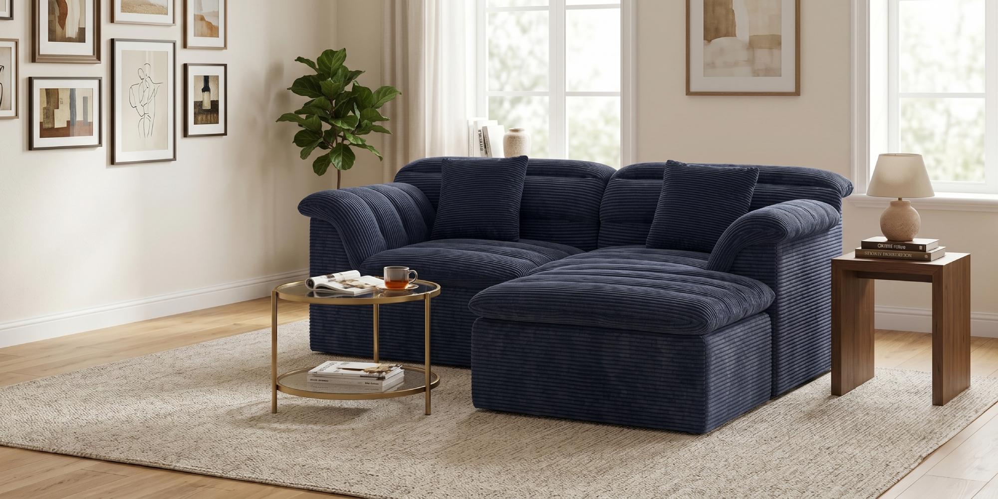 SUNG7 81-88in Boneless Loveseat Sofa with Ottoman - Corduroy Comfy Couch, 27in Extra Deep Seat, Lumbar Support, No Assembly Needed, Convertible Modular Couches Option, Ideal for Living Room Watch Parties
