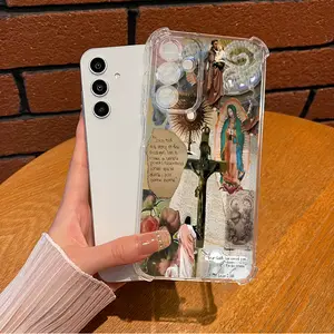 Fashion Religious Collage Virgin Mary Pattern Aesthetic TPU Casing For SAMSUNG GALAXY A14A15A16A25A26A34A35A36A53A54A55A56 4G5G Four Corners Transparent Soft Silicone TPU Gift Shockproof Full Protection Anti-Drop Phone Cases Shell Cover L1586 Cellphone