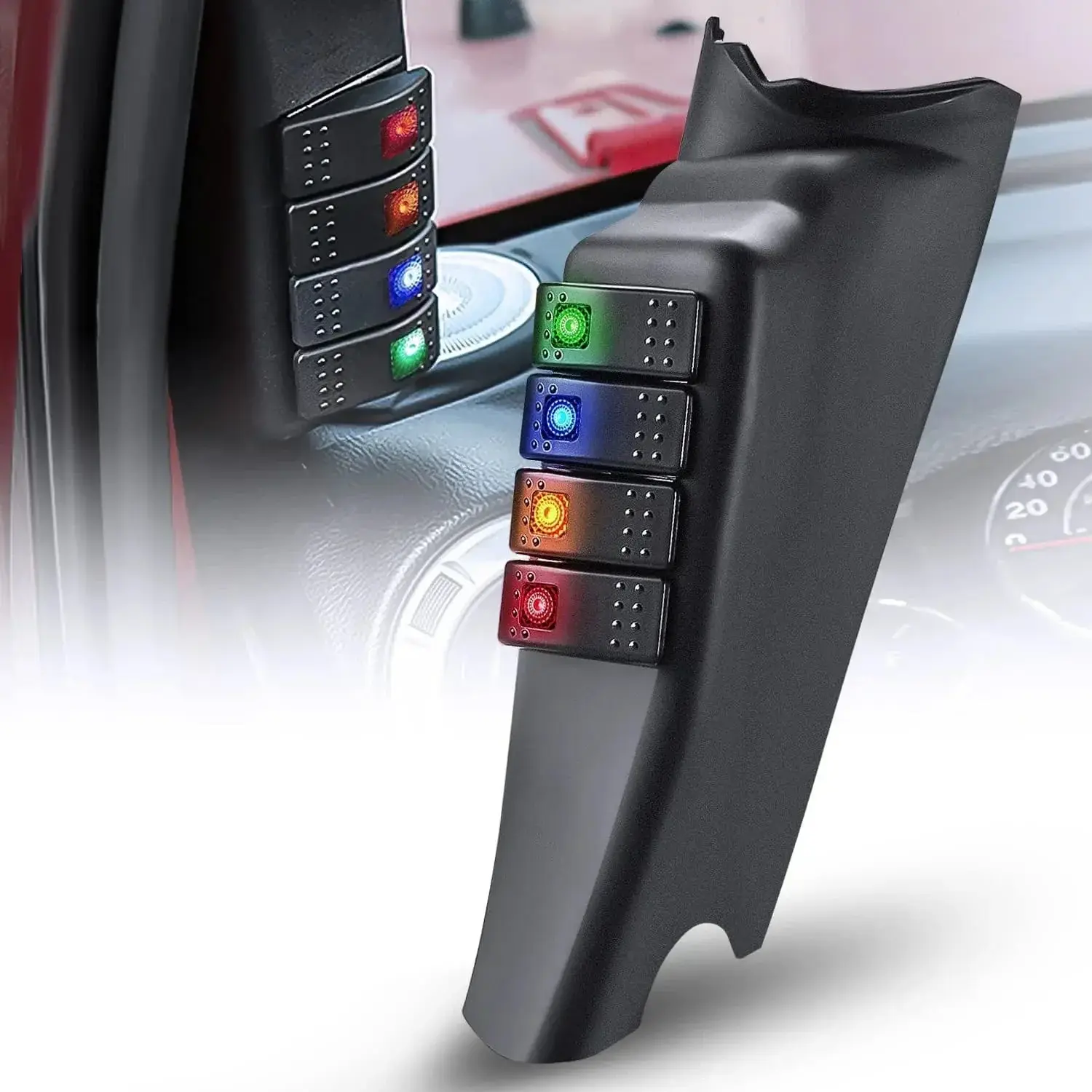 Nilight 12V Left Driver Side A-Pillar Switch Pod - Pre-Wired Backlit Label Rocker Panel, 4-Color On-Off Toggle, Switch-Included Car Accessories for Jeep Wrangler JK JKU 2011-2018 Lights (DIY Stickers Compatible)