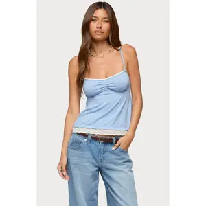 Edikted Women's Jorja Lacey Babydoll Henley Top