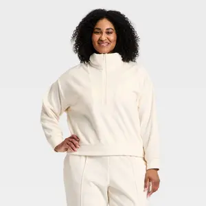 Women's Velour Ribbed 1/2 Zip Sweatshirt - All In Motion Cream 1X