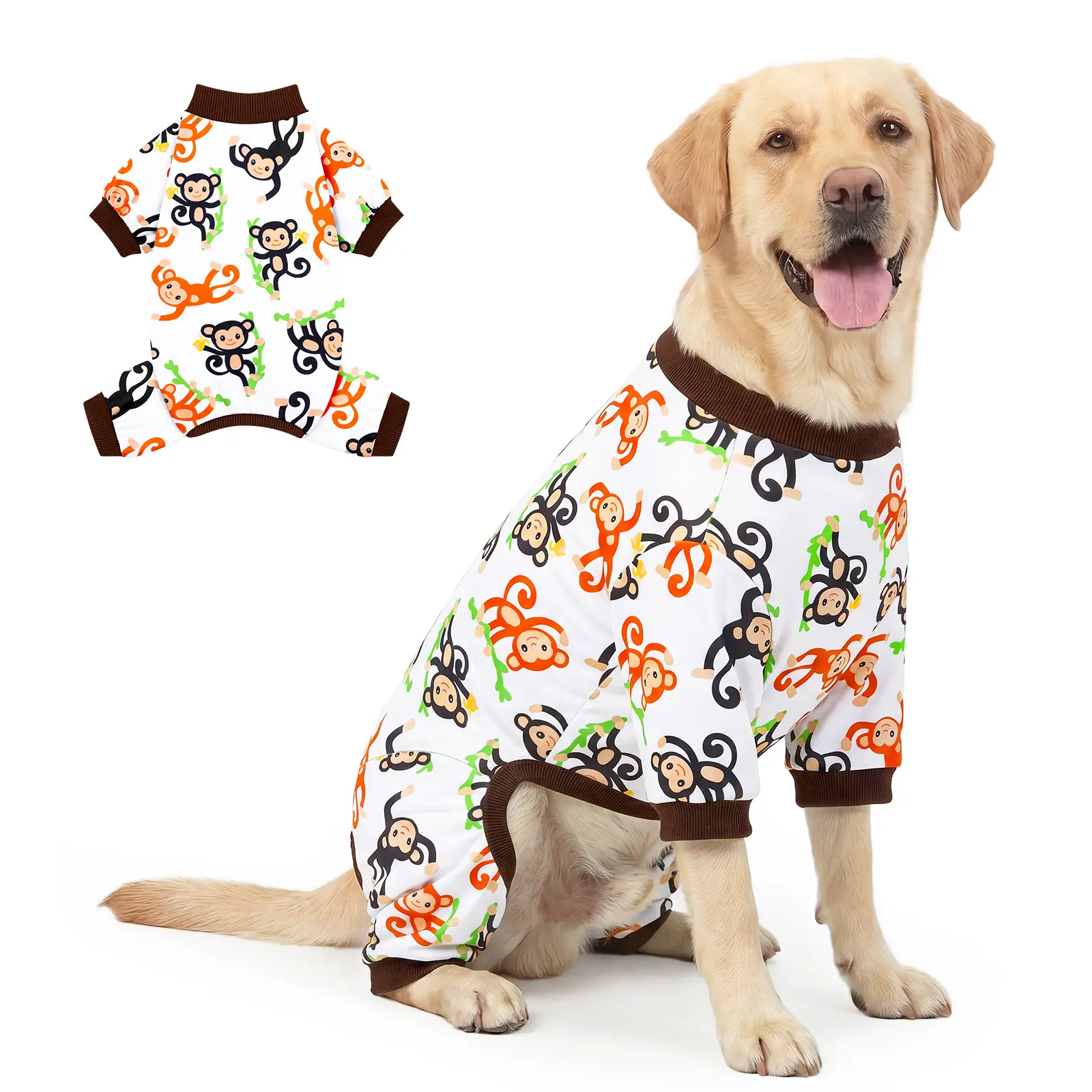 XPUDAC 1-Count Monkey & Fruit Print Dog Pajama Set - Soft, Warm, Stylish, Comfortable Universal Fit Pet Sleepwear for Cozy Nights, Festive Costumes, Animals, Poodle, 5xl Puppy Clothing, Warmth