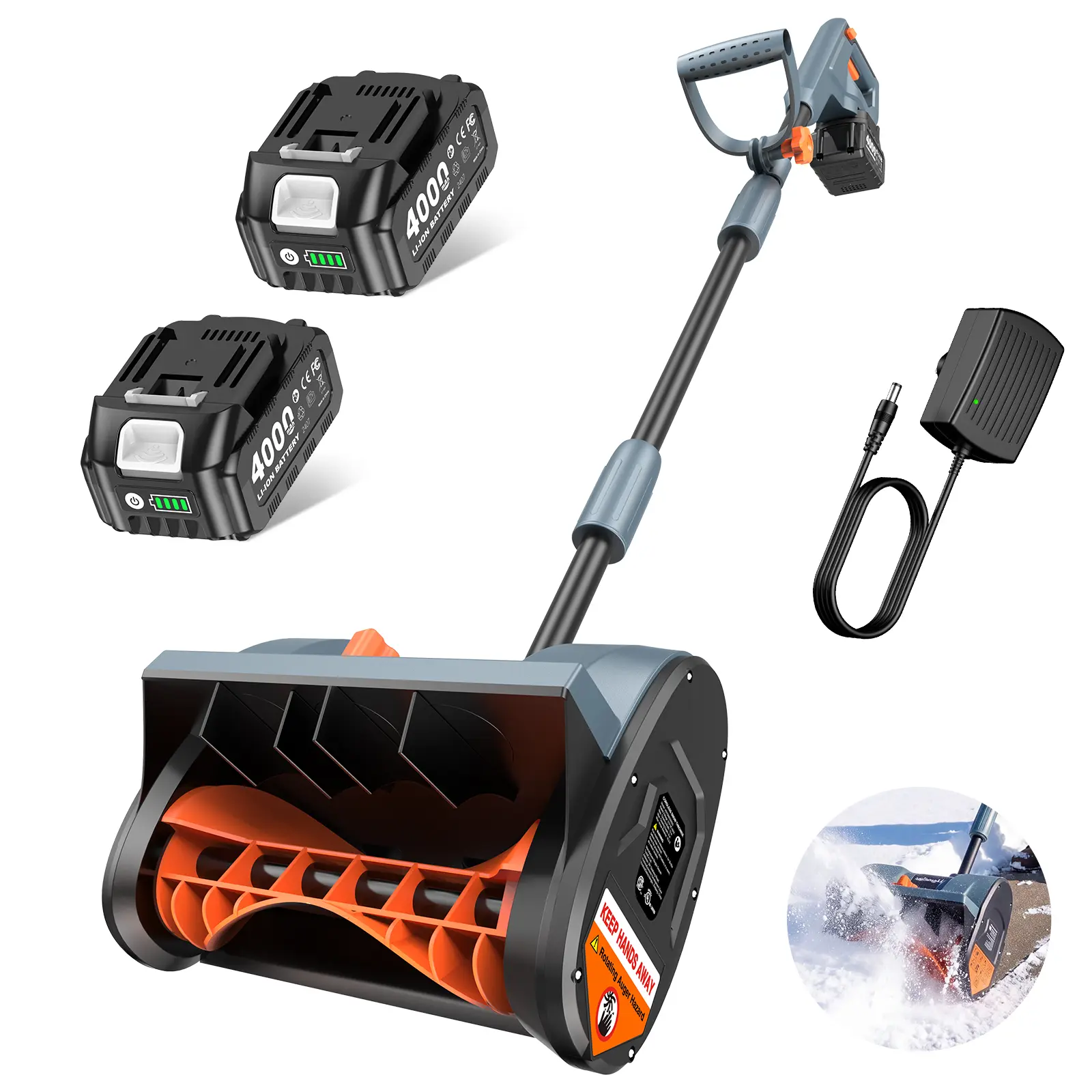 TaskStar Heavy Duty Cordless Electric Snow Blower - 20V Durable Portable Power Tool, 8000mAh (2x4.0Ah) Battery & Charger Set, 16.5ft Reach Directional Plate, 12in Clearing Width, Ergonomic Adjustable Handle, 0 Emissions for Driveways, Sidewalks, Ergonomic
