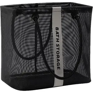 Mesh Shower  Portable for College Dorm Room Essentials, Large Capacity Quick Dry Toiletry Bag Shower Tote for Bath Camping Gym Beach (Black)