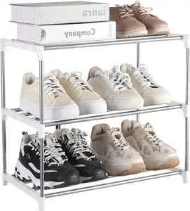 Small Shoe Rack, Narrow Stackable Shoe Shelf Organizer for Entryway, Doorway and Bedroom Closet (3-Tier, White) Fouews