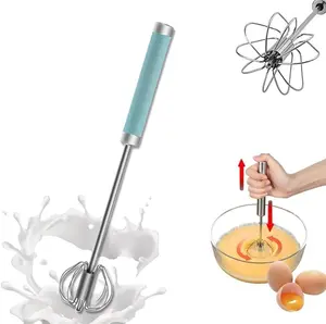 Stainless Steel Semi-Automatic Whisk Egg Whisk Hand Push Rotary Whisk Blender Semi Auto Egg Beater Hand Push Mixer Stirrer Egg Scrambler for Blending Whisking Frothing Beating & Stirring 12 Inch