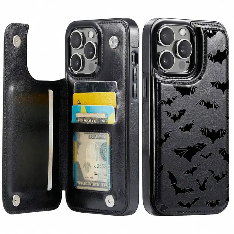 Phone Case - A Full-Screen Bat-Themed Wallet Case with Credit Card Slots for Iphone 17, 17 Air, 16, 15 Pro, 14, 13 Pro, 12, 11 Pro Max, And Xs, As Well As a Cute Phone Case for Samsung, S23+, Plus, And