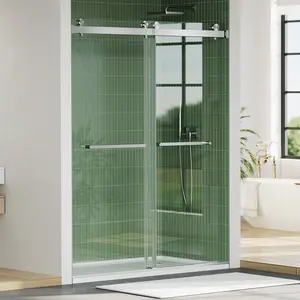 56-60" W × 76" H Frameless Sliding Shower Door.Waterproof Glass Shower Door with Handle and Seal Strip. 5/16" (8mm) Clear Tempered Glass，Explosion-Proof Film.Matte Black