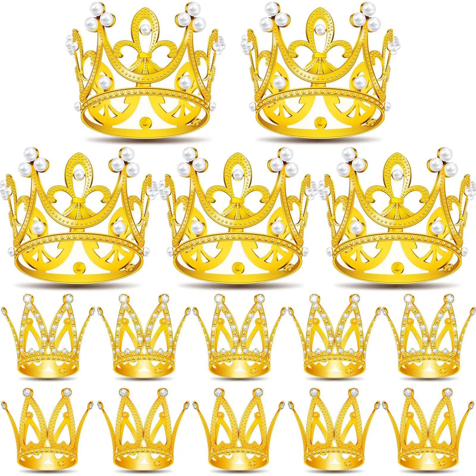 15PCS Mini Crowns Cake Topper for Flower Bouquets Small Crystal Pearl Cupcake Toppers for Flower Arrangements Cupcake Birthday Party Wedding Decor