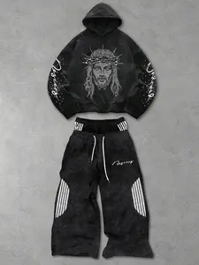 Men's Cool Casual Set, Hooded Sweatshirt & Wide Leg Pants, Thin Layer for Spring Summer Fall Winter, Comfortable Streetwear