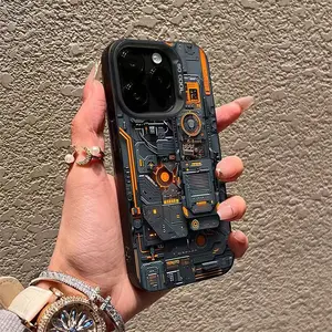 Creative Cool Tech Pattern Color Silver Phone Case, Stylish European American Style High-End Aesthetic Shockproof Anti-Drop Anti-Scratch Wear-Resistant Protective Cover, Compatible with iPhone 11 12 13 14 15 16 17 Pro Max X XS XR Series