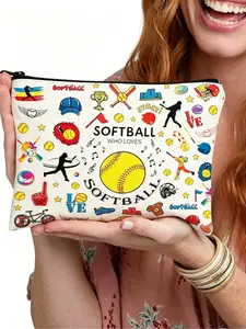 Softball Theme Graffiti Pattern Zipper Pouch, Cosmetic Bags, Cosmetics & Sports Accessories Organizer, Handheld Bag for Baseball Girls, Perfect Gift