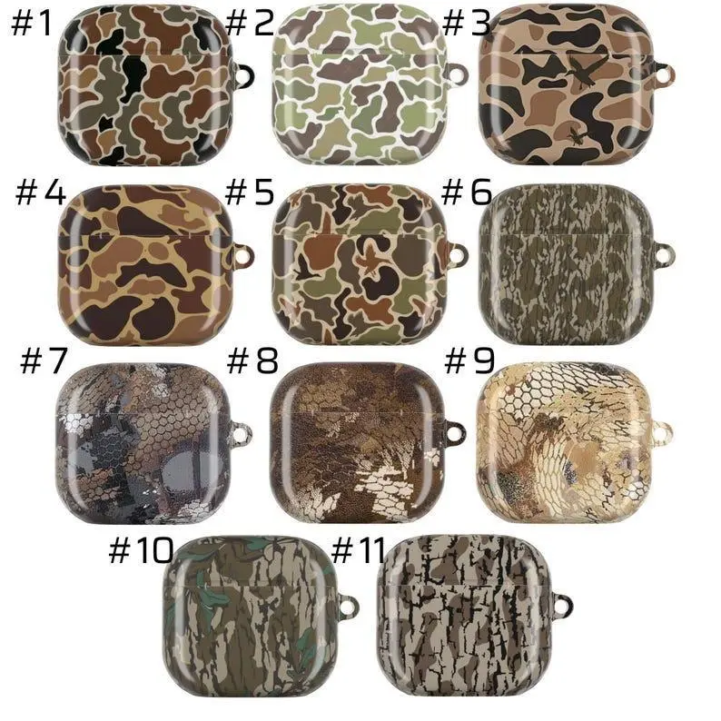 Personalized Camo AirPods Case - Custom Initials, Hunting Camo, Shockproof Scratch Resistant Polycarbonate Cover with Carabiner, Protection, Qi Compatible, Secure & Portable, Charging-Compatible for Gen 1,2,3,4 & Pro 1,2 Wireless Earphones, Outdoor Gift