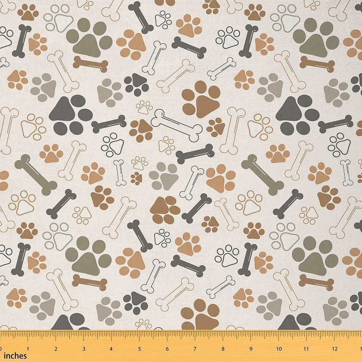 Paw Print Fabric Cartoon Dog Paw Prints No Stretch Fabrics Sewing Lovers Cute Bones Graffiti Hippie Soft Flannel Polyester Fabric Quilting Handmade Artwork Pre-Cut