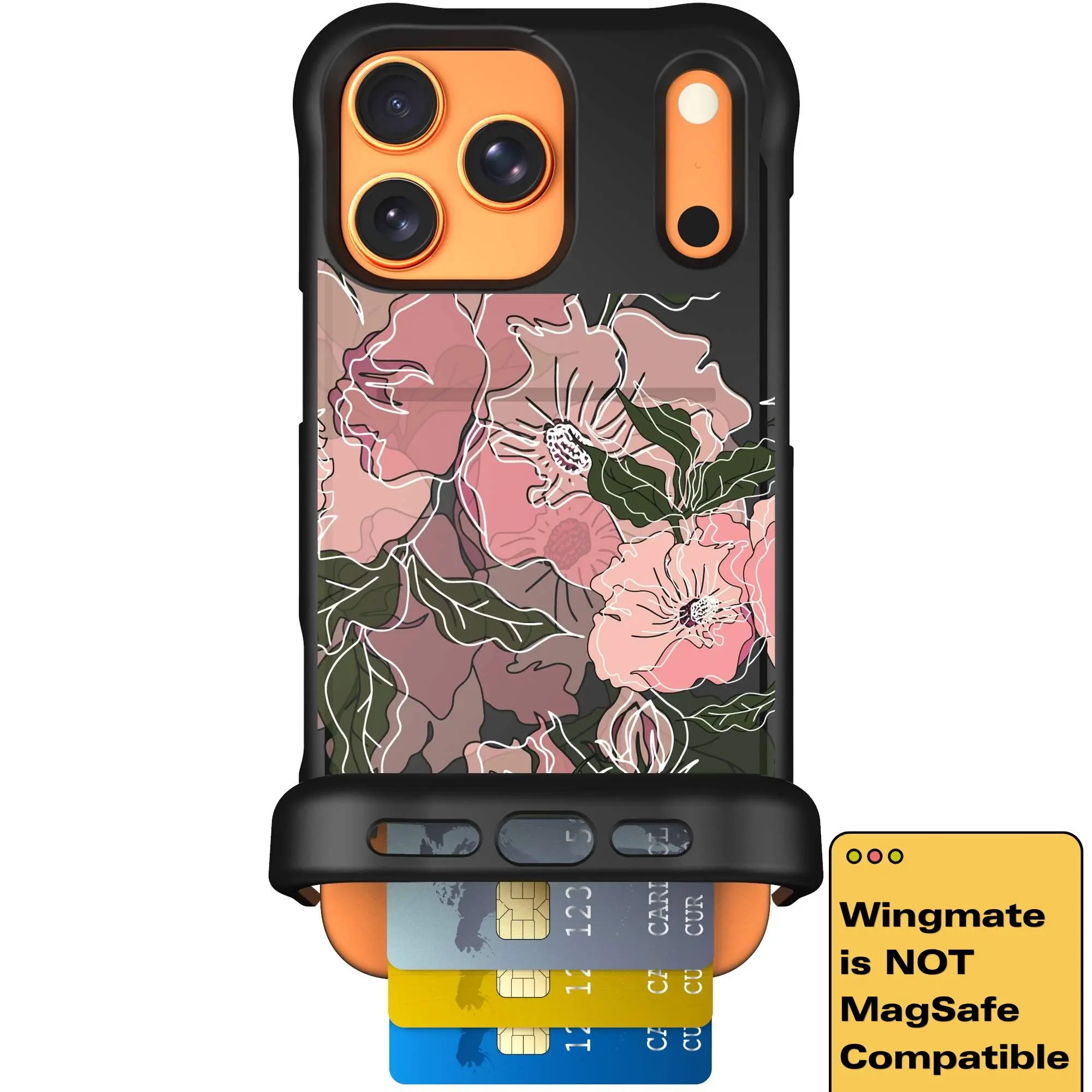 Scooch Wingmate Hidden Wallet Case - Blush Botanical (Not MagSafe Compatible)