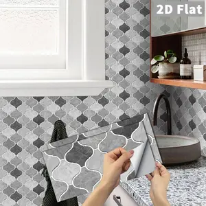 6/12/24/48 PCS/Box FG Retro Gradient Gray Stone Texture Lantern Shape PVC Crystal Film Peel and Stick Tile Stickers | Waterproof Oil-Proof | Self Adhesive Backsplash for Kitchen, Bathroom, Floor, Tile & Wood Surfaces Home Decor