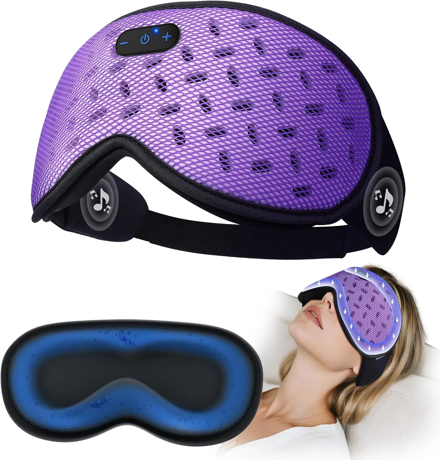 LC-dolida Sleep Mask Headphones Bluetooth 5.4 with 3D Removable Hot Cold Compress, Weighted Eye Mask Blackout Soft Cooling Breathable for Women Men Deep Sleep Relax Tired Office Travel