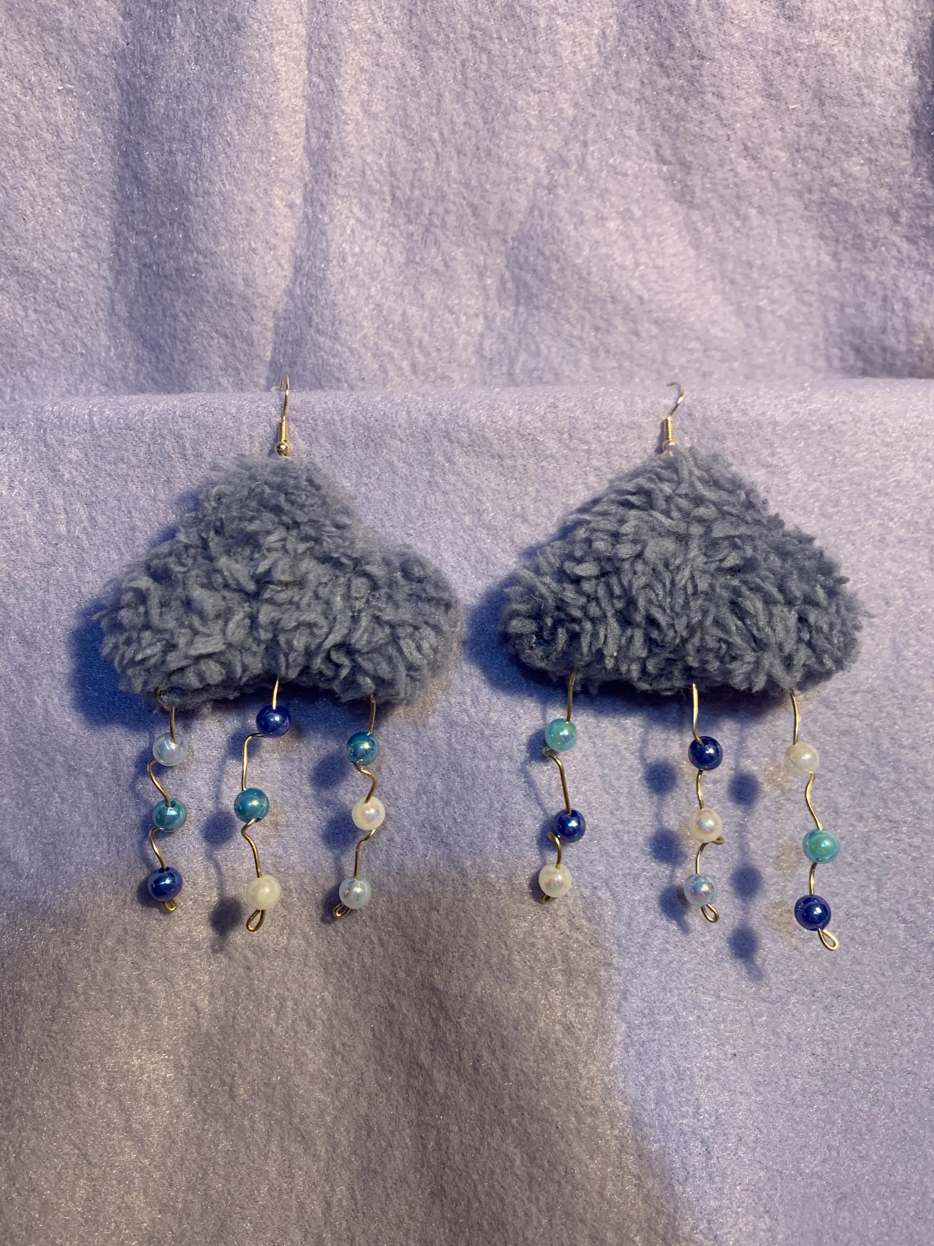 Handmade Rain Cloud Earrings - Fabric Plush Statement Earrings