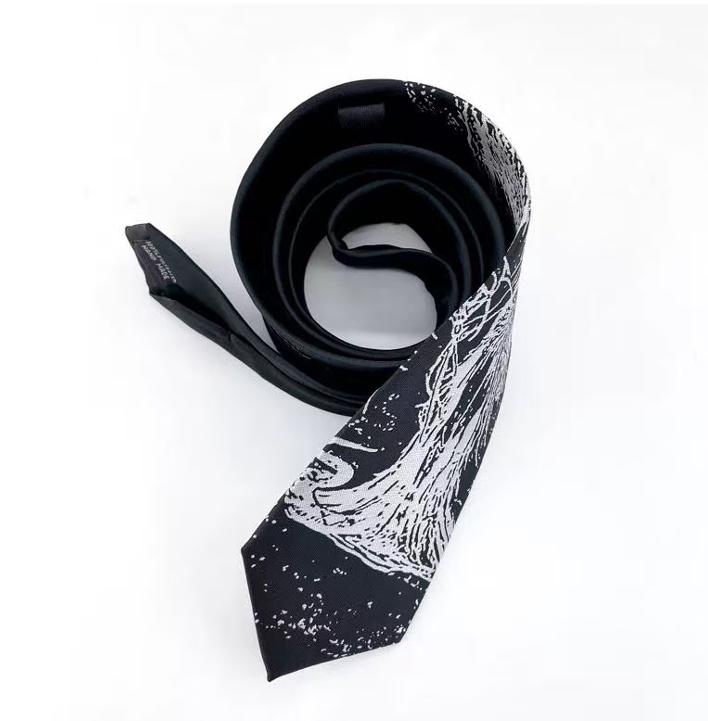 Unisex Normal Type Gothic Hell Embroidery Necktie, Black Punk Aesthetic Handcrafted Tie, Edgy Statement Accessory for Men-Women, 7x146cm Hand Tie, Embroidered Goth, Accessories