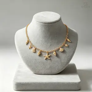 Boho Shell Starfish Necklace for Women, Summer Beach Ocean Theme Jewelry Charm Choker, Dainty Adjustable Conch Vacation Essentials tiktokshopspringglowup
